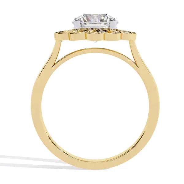 Round Floral Halo Engagement Ring